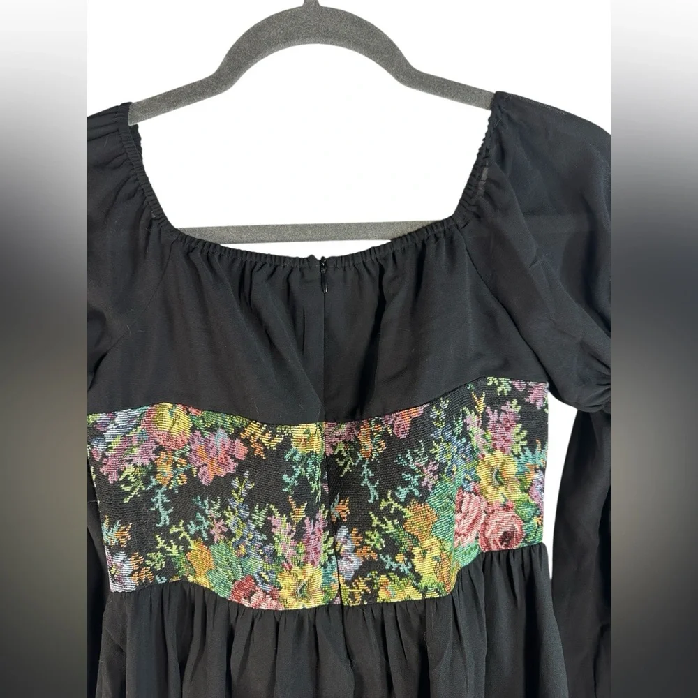 Cider Floral Corset Mini‎ Dress S Black Sheer Bell Sleeve Cottagecore